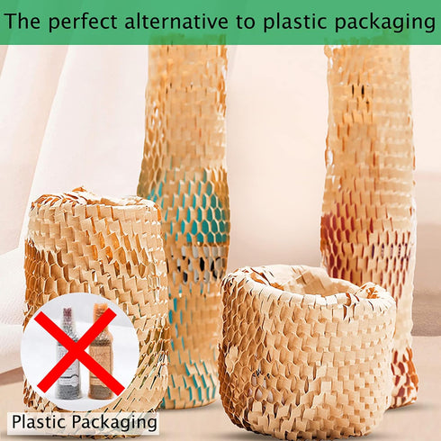 Honeycomb Packing Paper Wrap 15"x131' Sustainable Alternative to Bubble Wrap for Moving/shipping/packing Roll with 20 Fragile Sticker Biodegradable & Fully Recylable…