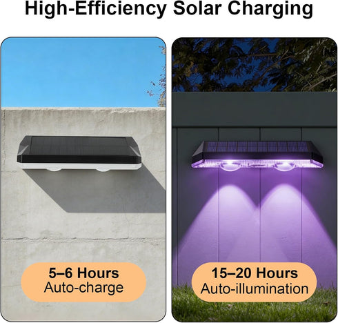 13 IP65 (6) Solar Fence Lights Outdoor Waterproof LED, Lighting Modes, Solar Outdoor Lights Dual Installation Energy