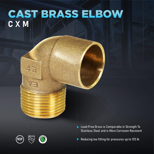 Everflow Supplies CMNL0001-NL 1" Cast Brass 90 Degree Elbow with Sweat Socket and Male Threaded Connect