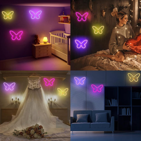 3 3-AA BRIGHTDECK Pcs Butterfly Neon Signs, Neon Light for Bedroom, USB or Battery Powered LED Wall Dcor for Valentines