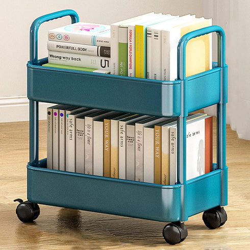 RFSHOP 2 Mobile Bookshelf, Moveable Small Bookshelf, Mobile Bookshelf with Wheels, Rolling Storage Cart Tier Utility