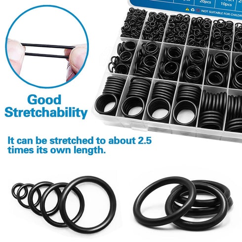 24 Size Rubber O Ring Set, 1120 Pcs Black Small O Rings Assortment Kits for Auto Plumbing Faucet Repair