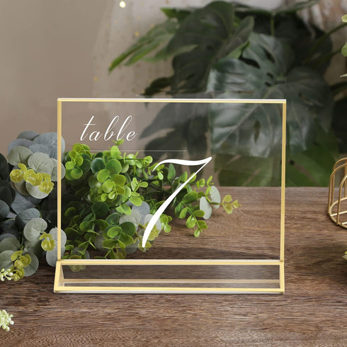 UNIQOOO Clear Acrylic Sign Holder with Golden Border | Pack of 6, 6x4", Double Side Frame, Landscape View, Perfect for Wedding Table Number Holder (Landscape 6X4)