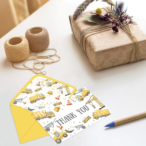 50Pcs 4 6 Inch FYSUIMU Construction Thank You Cards Greeting Cards with Envelopes Stickers Yellow Gray Dump Truck