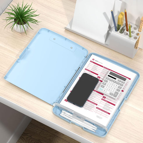 Rimilak Plastic Clipboard with Storage - High Capacity Nursing Clipboards with Pen Holder, Light Blue