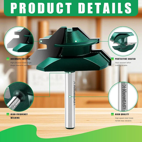 45 Set 1/4 Inch 3-Piece 1/2, 5/8 3/4 Inch Knoweasy Degree Lock Miter Router Bit with Shank, for Woodworking Projects