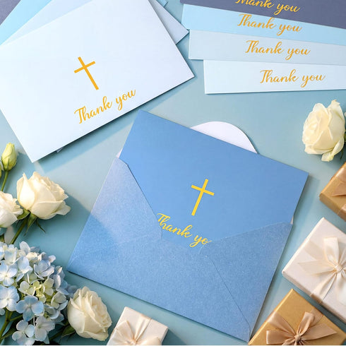 Resurhang 30 Pack 4 6 Inch Communion Baptism Thank You Cards with Envelope and Stickers Mother's Day Cards Bulk x Gold