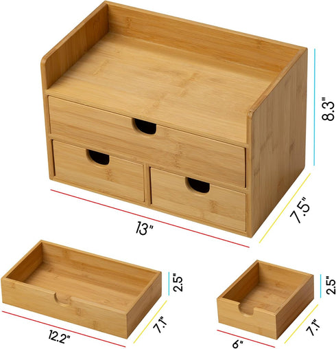 MEEDEN Bamboo Desk Organizer with Drawers, Desktop Storage Container for Office Home Toiletries
