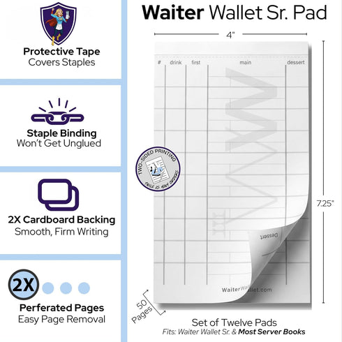 (12 Pack) 50 (4 7.25) Waiter Wallet Pads | Guest Check Pads | Perforated, Stapled Restaurant Server Notepads | Formated