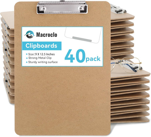Wood Clipboards 40 Pack, Letter Size Hardboard Clip Board 8.5x11 for Classroom, Students & Office Supply