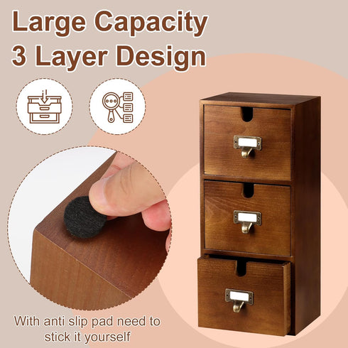 DLUGOPIS 3 3x5 3 25 2 Tier Index Card Holder Wooden Card Catalog Box with Drawers Brown Index Card Storage Box Flash