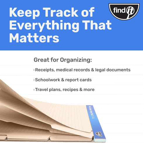 Find It File Folder Notepad - Pack of 12, 9.5 x 12.5 Inch Notebook Organizer Folders for Document and Clipboard