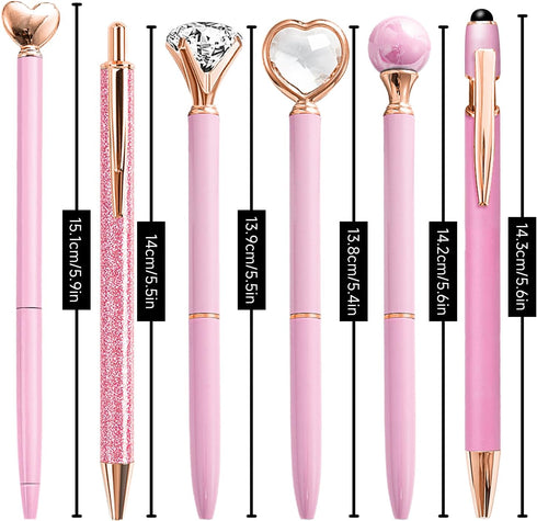 Pink Pens for Women, 6 Pcs Cute Ballpoint Pens Bulk, 1.0mm Medium Point Black Ink, Office School Supplies Gifts for