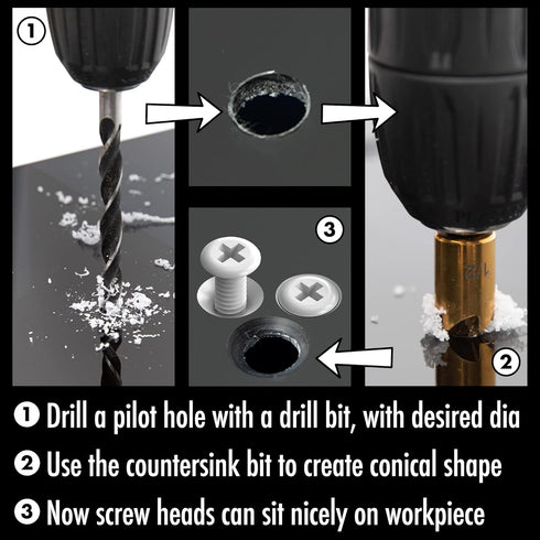 6 Pcs Countersink Drill Bit Set with Case, 1/4'' Hex Shank HCS 5 Flute Countersink Tool Sets for Wood