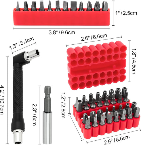 Ofiswadi 46pcs Set Set(Red) Security Bit with Security Torx, Square, Metric & SAE Hex, Torq, Phillips, Slotted