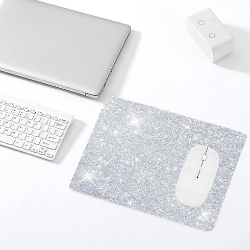 Mouse Pad Diamond Silver Glitter Sparkle, Bling Desk Accessories Gaming Rubber Pads for Laptop