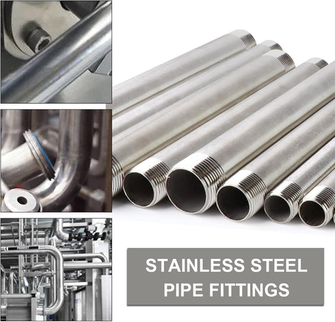 TAISHER 2Pcs Stainless Steel Pipe Fittings, 1/4" NPT x 1/4" NPT Male Threaded, 10" Length Nipple Cast Pipe