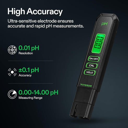 0.01pH VIVOSUN Digital pH Meter, High Accuracy Pen Type pH Tester for Hydroponics, Household Drinking, Pool