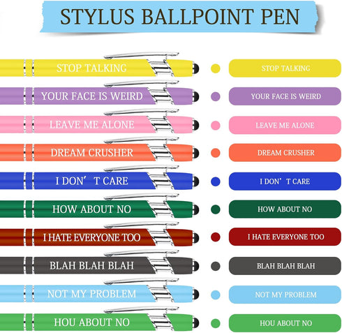 AUAUY Snarky Office Pens, Funny Inspirational Quotes Ballpoint Pen Set with Stylus Tip, Black Ink (10 Pack)