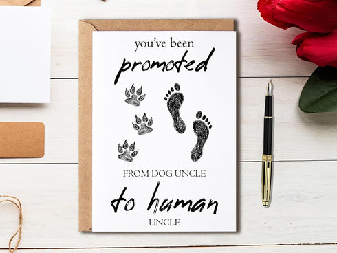 EdgarGifts 5 7 inches You've Been Promoted Card - Dog Uncle To Human Uncle Card - Uncle Card - Humor Pregnancy Card