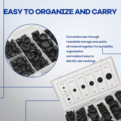 200Pcs Rubber Grommet Assortment Kit, 7 Sizes, Firewall Hole Plug Set for Electrical Wire Gasket