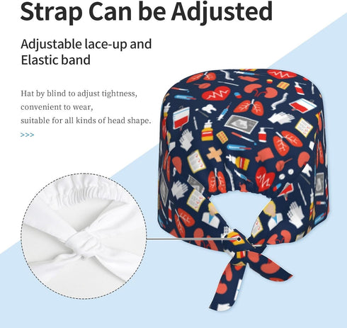 KIKICHUA Working Cap Scrub Cap with Sweatband Adjustable Unisex Women Tie Back Hat Nurse Surgical Caps