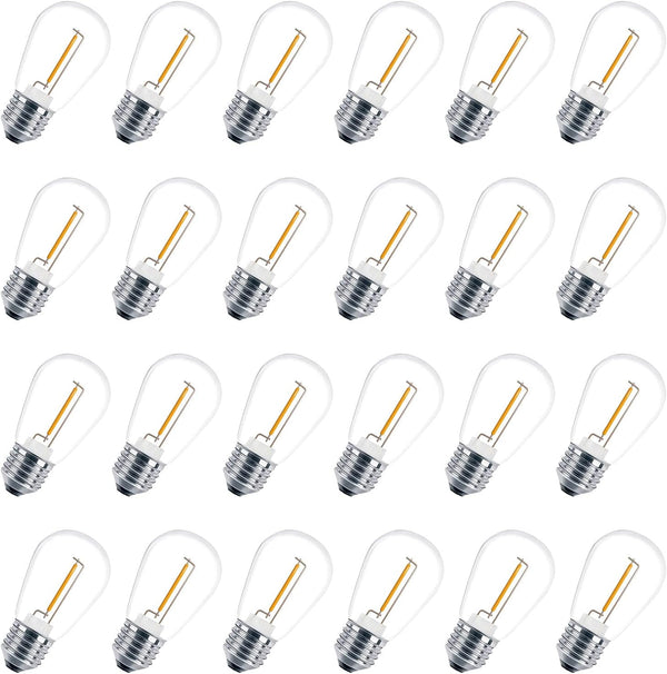 24 Pack LED S14 Replacement Light Bulbs, Shatterproof Waterproof 1W Outdoor String Light Bulbs, E26 Base, 2200K