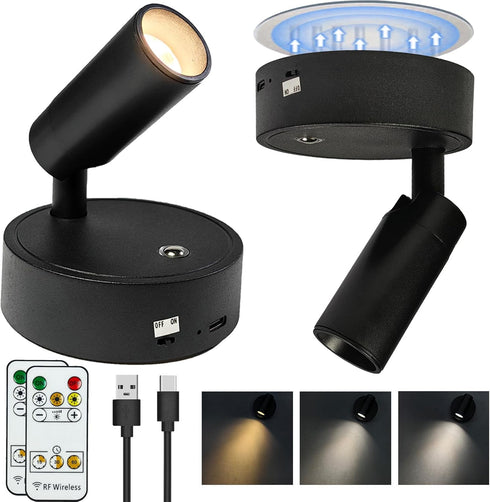 Black 2 Pack Dimmable LED Lights for Bedroom - Battery Wall Light
