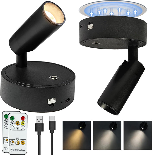 Black 2 Pack Dimmable LED Lights for Bedroom - Battery Wall Light
