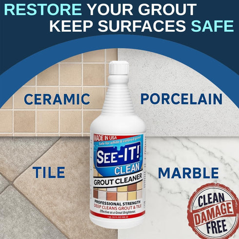 32 oz. SEE-IT! Grout & Tile Deep Cleaner Brightener & Heavy-Duty Stain Remover Acid-Free Safe for Ceramic, Porcelain