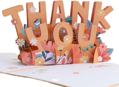Thank You Pop Up Card,3D Floral Appreciation Greeting Card with Envelope and