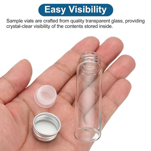 PATIKIL 15ml Clear Glass Vials, 25 Pack Small Liquid Sample Vials with Screw Caps, Leak-Proof Bottles and Labels