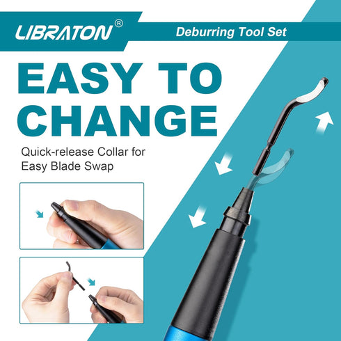 Libraton Deburring Tool Kit with 11 High-Speed Steel Blades, 360 Degree Rotary Head for Metal and Plastic