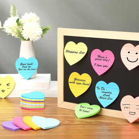 Teling 24 Pcs Heart Shape Sticky Notes, 3x3 Inch, Bright Colorful Memo Pads, Self Sticky Note Pads for Office