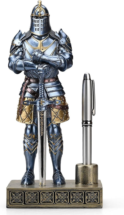 Knight Pen Stand Decoration, Resin Pen Holder Art Craft Paperweight for Desktop Organizer, Gifts for Boyfriend,