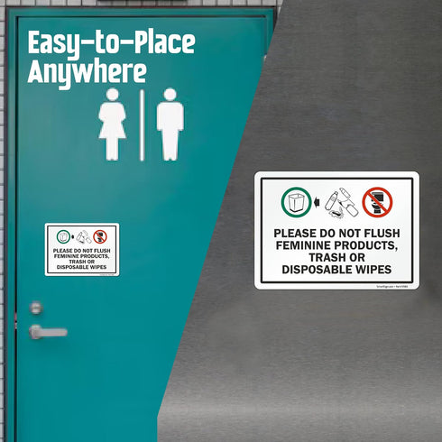 (Pack 4) 5 x7 inch 5 SmartSign of Please Do Not Flush Feminine Products, Trash Or Disposable Wipes Labels with Symbols