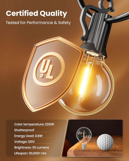 29 G40 13 Bulbs(1 E12 Brightown Outdoor String Lights Feet LED Patio Lights, Plug-in, Plastic Edison Spare), Waterproof