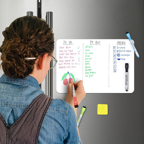 Magnetic Whiteboard Fridge Dry Erase Board: HOMiDEK Small Magnetic White Board for Refrigerator with Clean Dirty Magnet for Dishwasher, 4 x Markers, 1 x Eraser - 17" x 11" by HOMiDEK