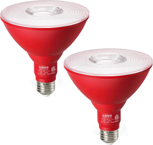 EDISHINE Dimmable Red LED Light Bulb, 2 Pack, PAR38 Red Flood Light, 18W (120W Equivalent) for Halloween Decoration