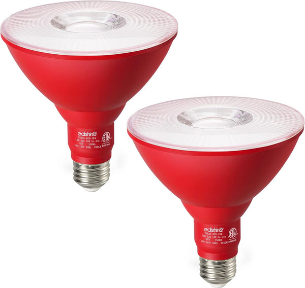 EDISHINE Dimmable Red LED Light Bulb, 2 Pack, PAR38 Red Flood Light, 18W (120W Equivalent) for Halloween Decoration
