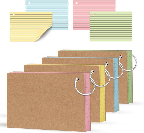 COLOGN 200 Count Colored Index Cards 3x5 InchFlashcards with Ring 4 ColorHeavy Weight