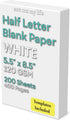 Half Letter Blank Paper, 200 Sheets, 120 GSM, Printer Paper, Loose Leaf, Unpunched, 5.5 x 8.5 inch