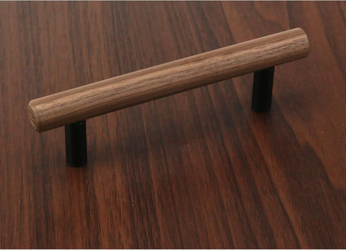 2Pcs 3.8"/96mm) Walnut Solid Wood Pulls Handles Aluminum Alloy Black Base Kitchen Wardrobe Cabinet Hardware Pull Handle