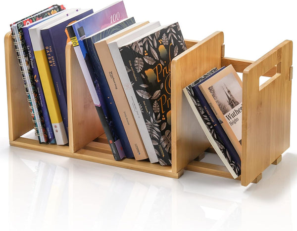 ZOOFOX Bamboo Desktop Bookshelf - Expandable Organizer, Small Display Shelf Book Rack for Office Supplies
