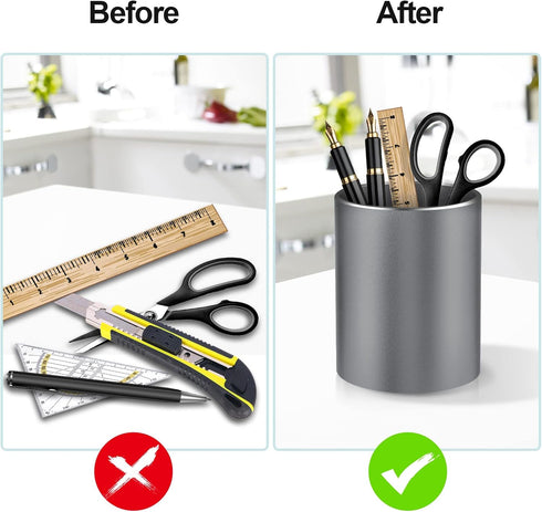 Pen Holder for Desk, Metal Pencil Organizer Cup with Non-Slip Silicone Bottom for Office, School, and Home