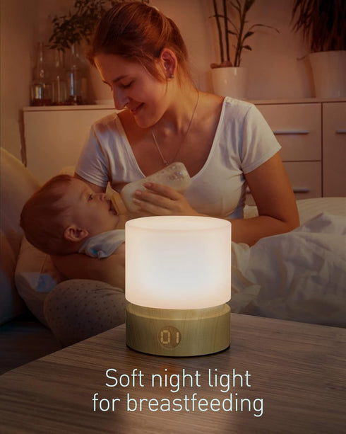 Light,Dimmable Smilodon Timer Night LED Bedside Lamp,Night Light Kids and Baby Nursery,Woodgrain,Sleep Aids