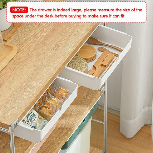 Poeland Under Desk Drawer, Self-Stick Storage Organizer for Office, Home, School, Large Size, White