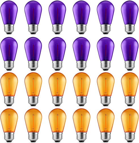 Meconard S14 Purple and Orange LED Light Bulbs, 24Pack 1W Plastic Shatterproof