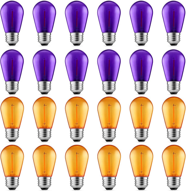 Meconard S14 Purple and Orange LED Light Bulbs, 24Pack 1W Plastic Shatterproof
