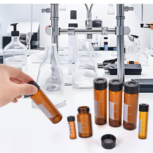 ESHATO 4ML Autosampler Vial, 100 Pack HPLC/GC Amber Vials with Screw Cap, Writing Patch, White PTFE and Silicone Septa